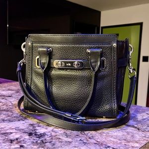 Coach 34408 Swagger Black Pebble Leather Satchel Silver Hardware